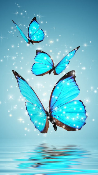 Blue butterflies flying water sparkles 3 - a blue sky background free wallpaper for mobile