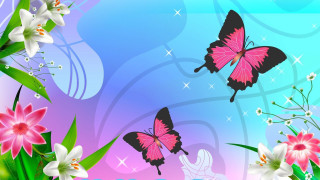 Butterfly flowers blue background glowing - a name free wallpaper