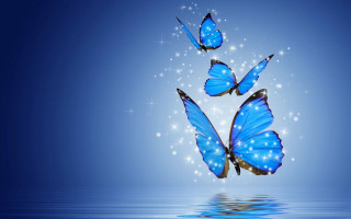 Blue butterflies stars water hologram - over water free wallpaper