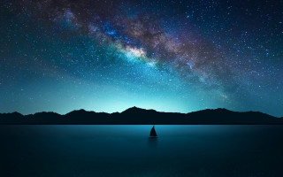 Boat lake night sky stars - milky free wallpaper