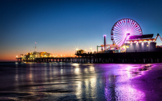 Ferris wheel pier nighttime lights - fauvism free wallpaper