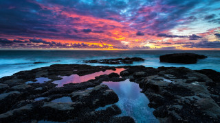 Sunset ocean rocks water clouds 6 - rock and water free wallpaper