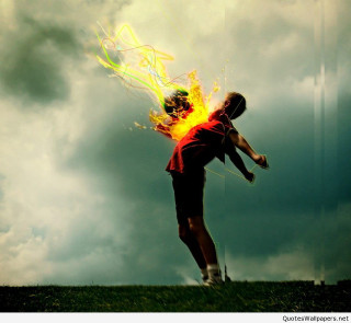 Man jumping fireball cloudy sky - brom free wallpaper for tablet