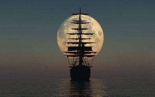 Full moon tall ship ocean - visible free wallpaper