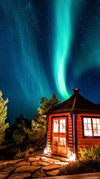 Cabin green aurora borealis tree - a cabin free wallpaper for mobile
