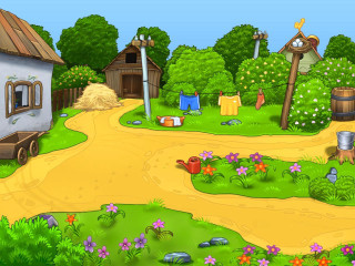 Cartoon small village road farmhouse - bela čikoš sesija free wallpaper