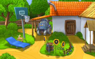 Cartoon house car yard basketball - a blue ball free wallpaper