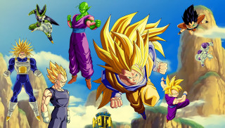 Dragon ball characters flying cartoon - the air together free wallpaper