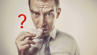 Man tie eating doughnut question - verdadism free wallpaper for desktop