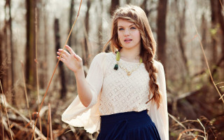 Woman white top blue skirt - emily shanks free wallpaper