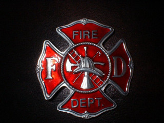 Fire department emblem black background - folk art free wallpaper