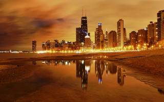 City skyline water night lights - the building free wallpaper for desktop
