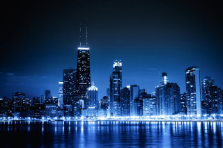 City skyline night blue light - blue light free wallpaper for desktop