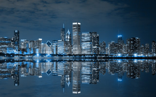 City skyline reflection water night 2 - a reflection free wallpaper for desktop