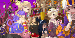 Anime characters building bats pumpkins - roof free wallpaper