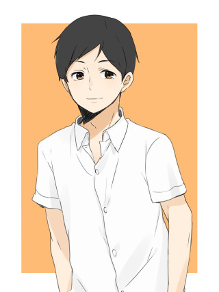 Man white shirt black hair 2 - an orange background free wallpaper