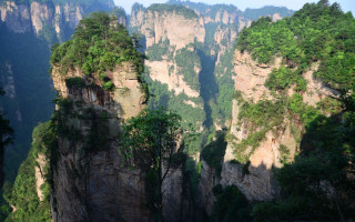 Mountain tall cliff trees sides - side and trees free wallpaper