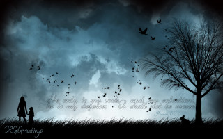 Silhouette person child field cloudy - under free wallpaper