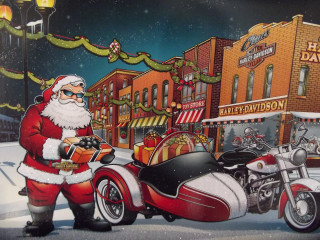 Santa claus motorcycle sidecar christmas - matte drawing free wallpaper