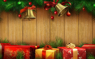 Christmas presents bells pine wooden - a christmas scene free wallpaper