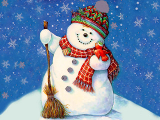 Snowman hat scarf broom snow - a snowman free wallpaper