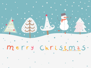 Snowman snow trees snowflakes ground - plain background free wallpaper for desktop