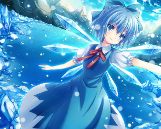 Girl blue dress snow sword - ice free wallpaper