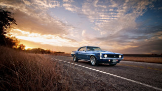 Blue car driving road cloudy - douglas shuler free wallpaper for desktop