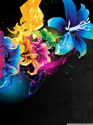 Colorful flower black background white 6 - a white clock free wallpaper