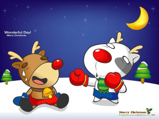 Reindeer boxing snow moon cartoon - ernest william christmas free wallpaper