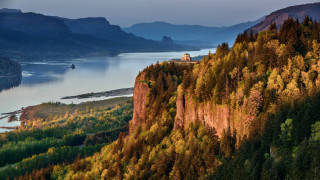 Scenic mountain lake church view - scenic free wallpaper