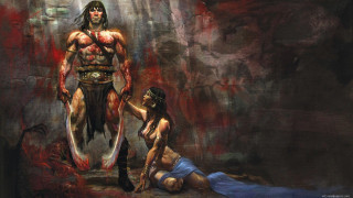 Man stabbed demon cave blood - boris vallejo free wallpaper