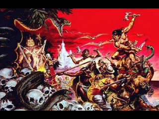 Men fighting over skulls red - a red sky free wallpaper