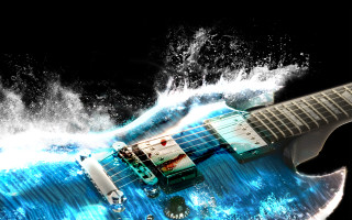 Blue guitar water splash black - body free wallpaper