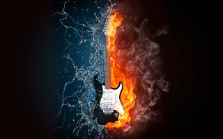 Guitar on fire water black - cool free wallpaper