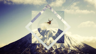 Deer jumping mountain geometric frame - over a mountain free wallpaper