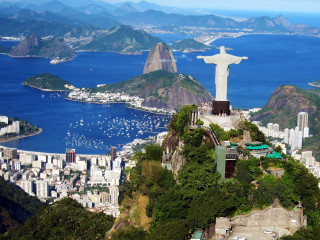 Christ statue city water mountains - regionalism free wallpaper