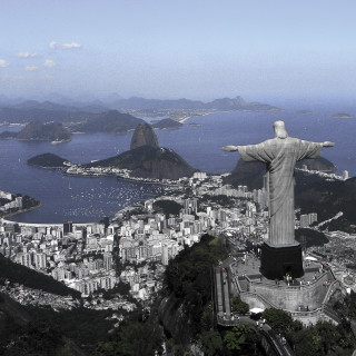 Christ statue overlooking city ocean 2 - christo free wallpaper for tablet