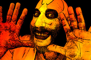 Man hands up orange black - painted free wallpaper