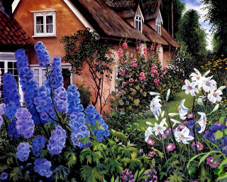 House flowers garden birdhouse painting - carol sutton free wallpaper