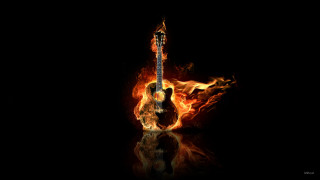 Guitar on fire black background - fire free wallpaper