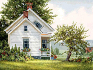White house porch tree yard - edward lamson henry free wallpaper