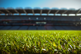 Grass stadium blue sky bokeh - denis eden free wallpaper