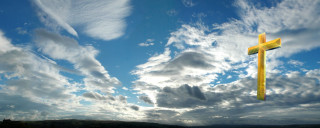 Cloudy sky yellow cross blue - free sky wallpaper