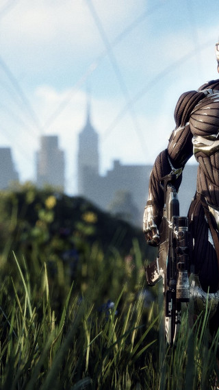 Man bike green field building - unreal free wallpaper for mobile