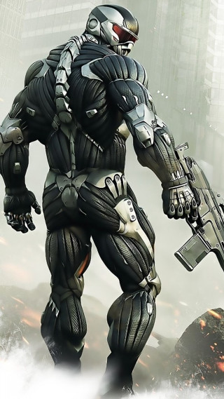 Futuristic man suit gun holding 2 - cyborg free wallpaper for mobile