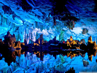 Cave lake mountain night lights 5 - amazing depth free wallpaper