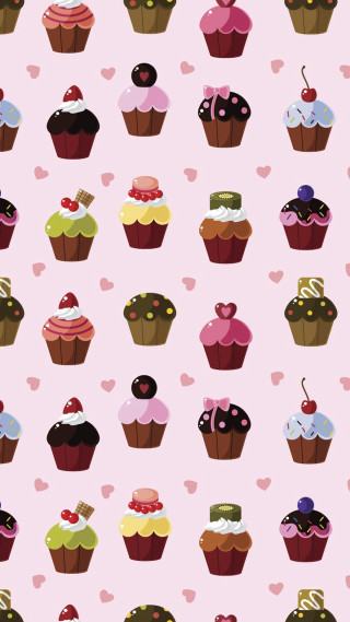 Pink background cupcakes hearts wall - many free wallpaper for mobile