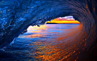 Breaking wave sunset blue orange - amazing free wallpaper