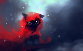 Red cat big eyes sitting 2 - a red surface free wallpaper
